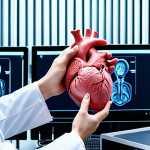 A futuristic laboratory scene showcasing a 3D bioprinting machine constructing a human heart. Scientists in lab coats are observing the process, with computer screens displaying complex biological data. The overall tone should be optimistic and emphasize the potential of bioprinting to solve organ shortages. Focus on the technological aspects with a slight German aesthetic (clean lines, modern equipment).