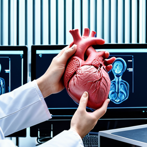 Home 19 A futuristic laboratory scene showcasing a 3D bioprinting machine constructing a human heart. Scientists in lab coats are observing the process, with computer screens displaying complex biological data. The overall tone should be optimistic and emphasize the potential of bioprinting to solve organ shortages. Focus on the technological aspects with a slight German aesthetic (clean lines, modern equipment).