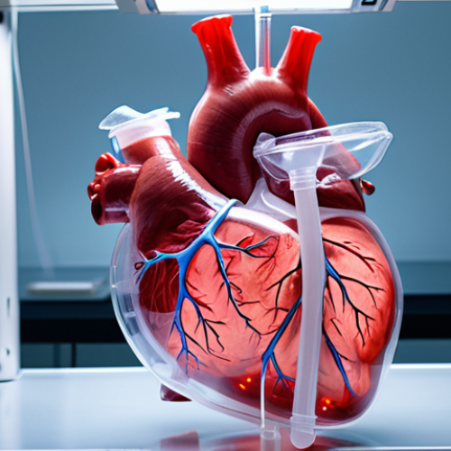 Home 17 A state-of-the-art 3D bioprinter precisely fabricating a translucent, anatomically correct human heart, layer by layer, in a sterile and modern laboratory environment. Advanced medical technology surrounds it, bathed in soft, clinical light, emphasizing hope and the profound impact of personalized organ replacement. Hyperrealistic, intricate details, future medicine aesthetics, volumetric lighting.