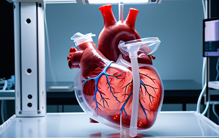 A state-of-the-art 3D bioprinter precisely fabricating a translucent, anatomically correct human heart, layer by layer, in a sterile and modern laboratory environment. Advanced medical technology surrounds it, bathed in soft, clinical light, emphasizing hope and the profound impact of personalized organ replacement. Hyperrealistic, intricate details, future medicine aesthetics, volumetric lighting.