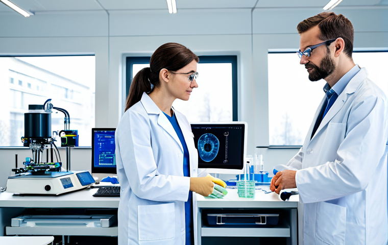 **

"A team of scientists in a modern laboratory, fully clothed in appropriate lab attire, working with a 3D bioprinting machine. The lab is clean and well-lit, with various scientific instruments visible in the background. Focus on the complex machinery and the dedicated researchers.  Safe for work, appropriate content, fully clothed, professional, perfect anatomy, natural proportions, high quality, scientific illustration."

**