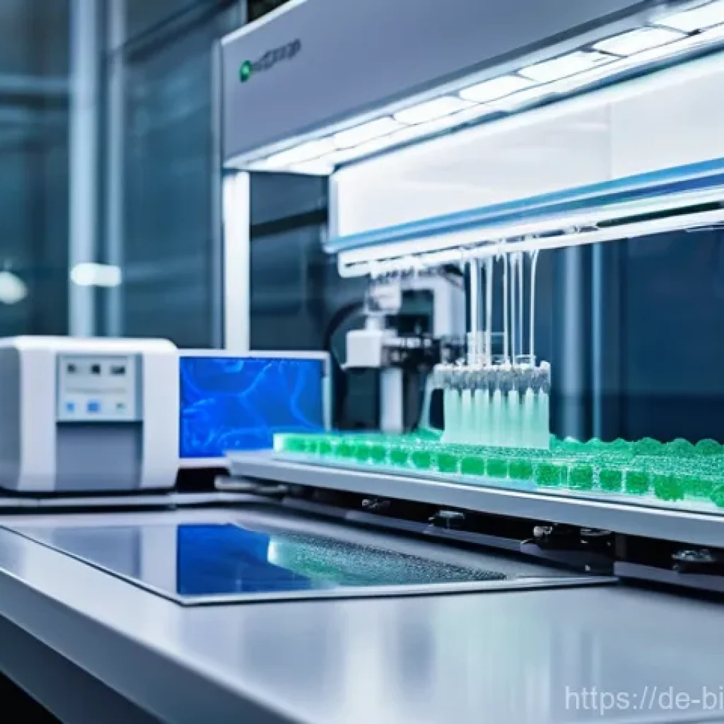 바이오프린팅과 정보통신기술 ICT 의 연계 - **Prompt for Bioprinting Process:**
"A sterile, brightly lit laboratory setting featuring an adv...