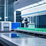 바이오프린팅과 정보통신기술 ICT 의 연계 - **Prompt for Bioprinting Process:**
    "A sterile, brightly lit laboratory setting featuring an adv...