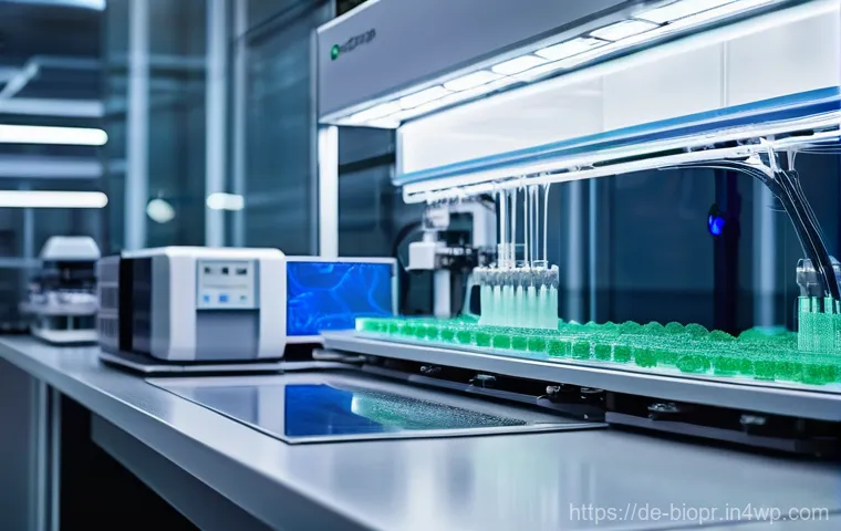 바이오프린팅과 정보통신기술 ICT 의 연계 - **Prompt for Bioprinting Process:**
    "A sterile, brightly lit laboratory setting featuring an adv...