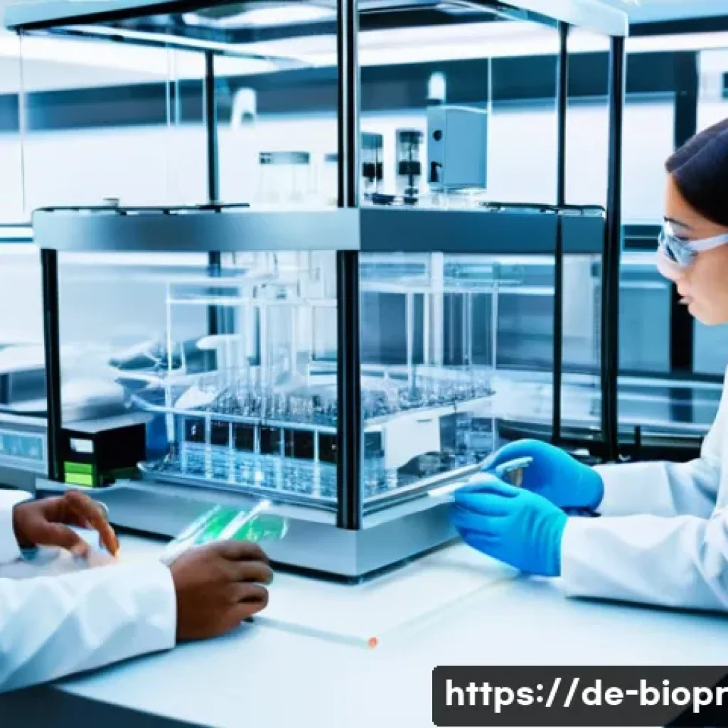 바이오프린팅 기술의 교육 및 훈련 필요성 - A modern biotechnology laboratory scene focused on bio-printing technology: a diverse group of scien...