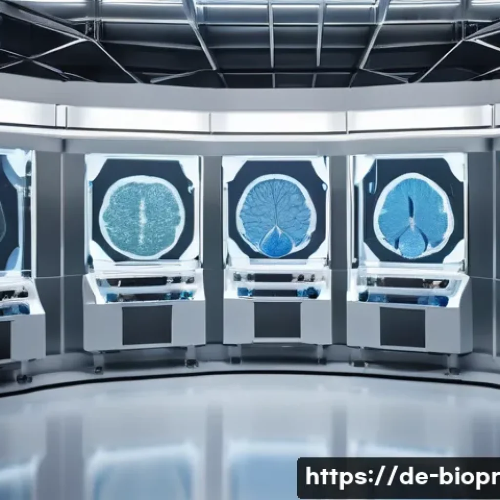 바이오프린팅이 의료 혁신에 미치는 영향 - A highly detailed 3D rendering of a futuristic bioprinting laboratory in Germany, showcasing advance...
