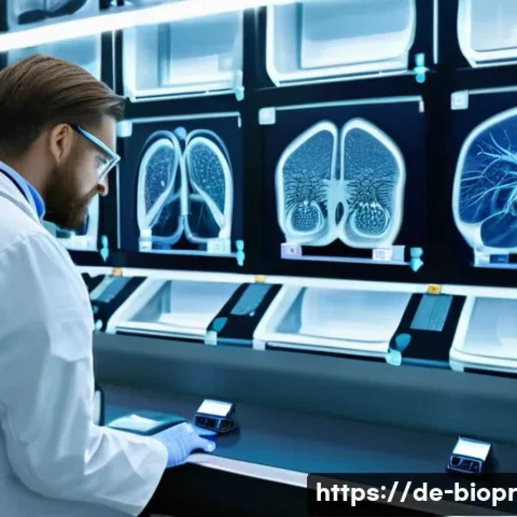 바이오프린팅을 통한 공공 보건 개선 전략 - A futuristic laboratory scene in a German university hospital showcasing advanced bioprinting techno...