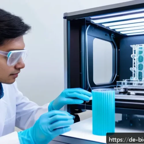 Home 32 바이오프린팅의 기술적 도전과 해결책 - A highly detailed scientific laboratory scene showcasing a state-of-the-art multi-material bioprinte...