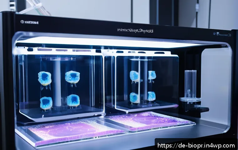 바이오프린팅 산업의 주요 트렌드 분석 - A futuristic bioprinting laboratory scene showcasing advanced extrusion-based bioprinting technology...