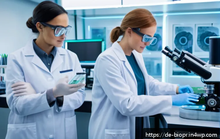 바이오프린팅 기술의 글로벌 협력 네트워크 - A high-tech international bio-printing laboratory scene featuring diverse scientists from Germany, t...