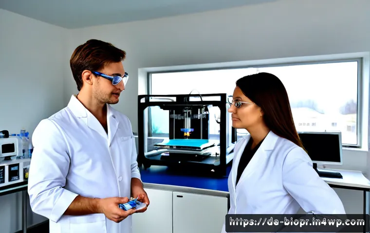 Home 17 바이오프린팅의 기술적 표준화 노력 - Photorealistic biomedical engineering laboratory in Germany, a diverse team of scientists in clean w...